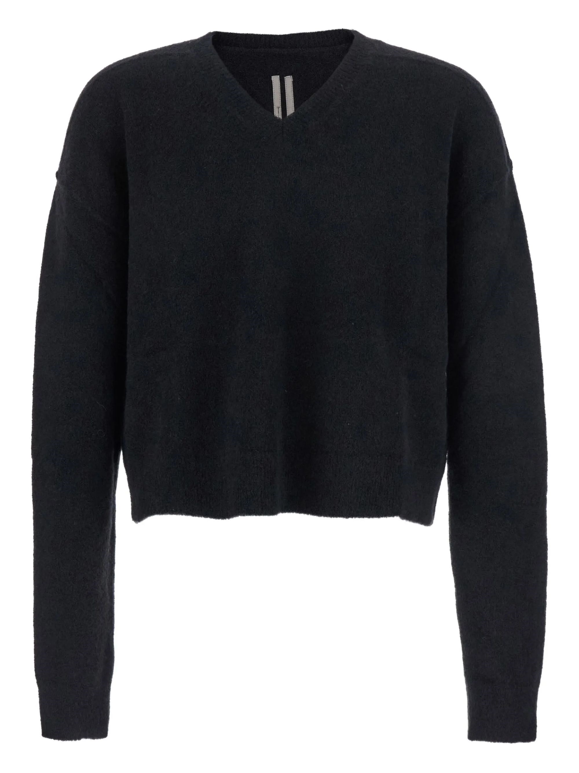 Rick Owens Black Sweater With V Neck And Dropped Shoulders In Wool Blend Man In Black