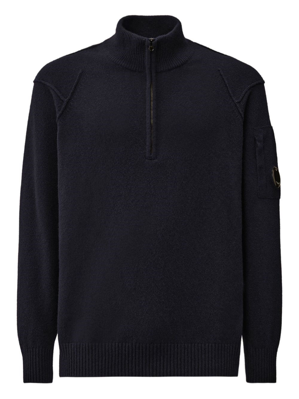 C.p. Company C.p.company Half Zip Sweater With Lens Detail In Blue