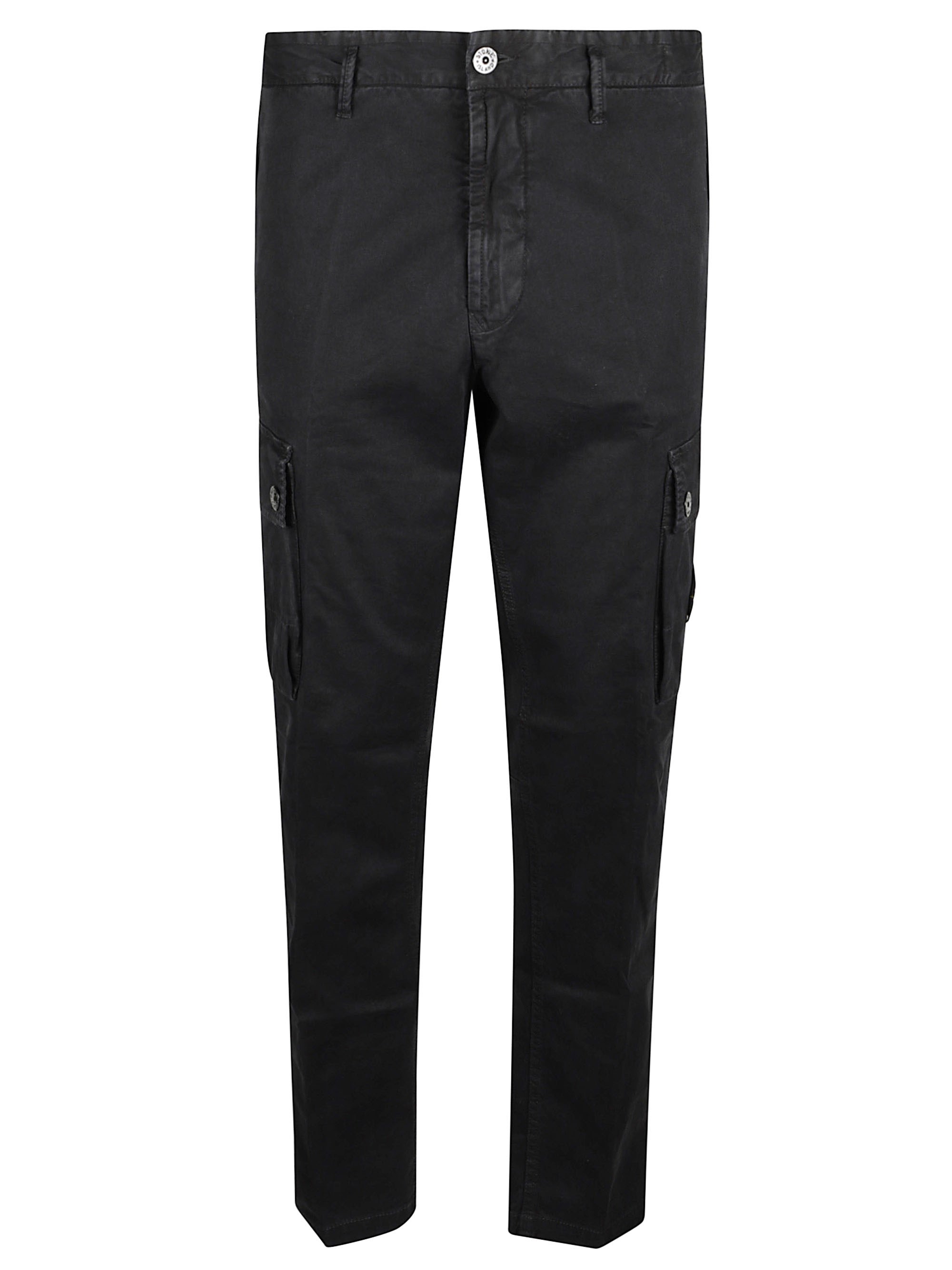 Stone Island Straight-leg Cargo Trousers With Subtle Sheen And Functional Pockets In Black