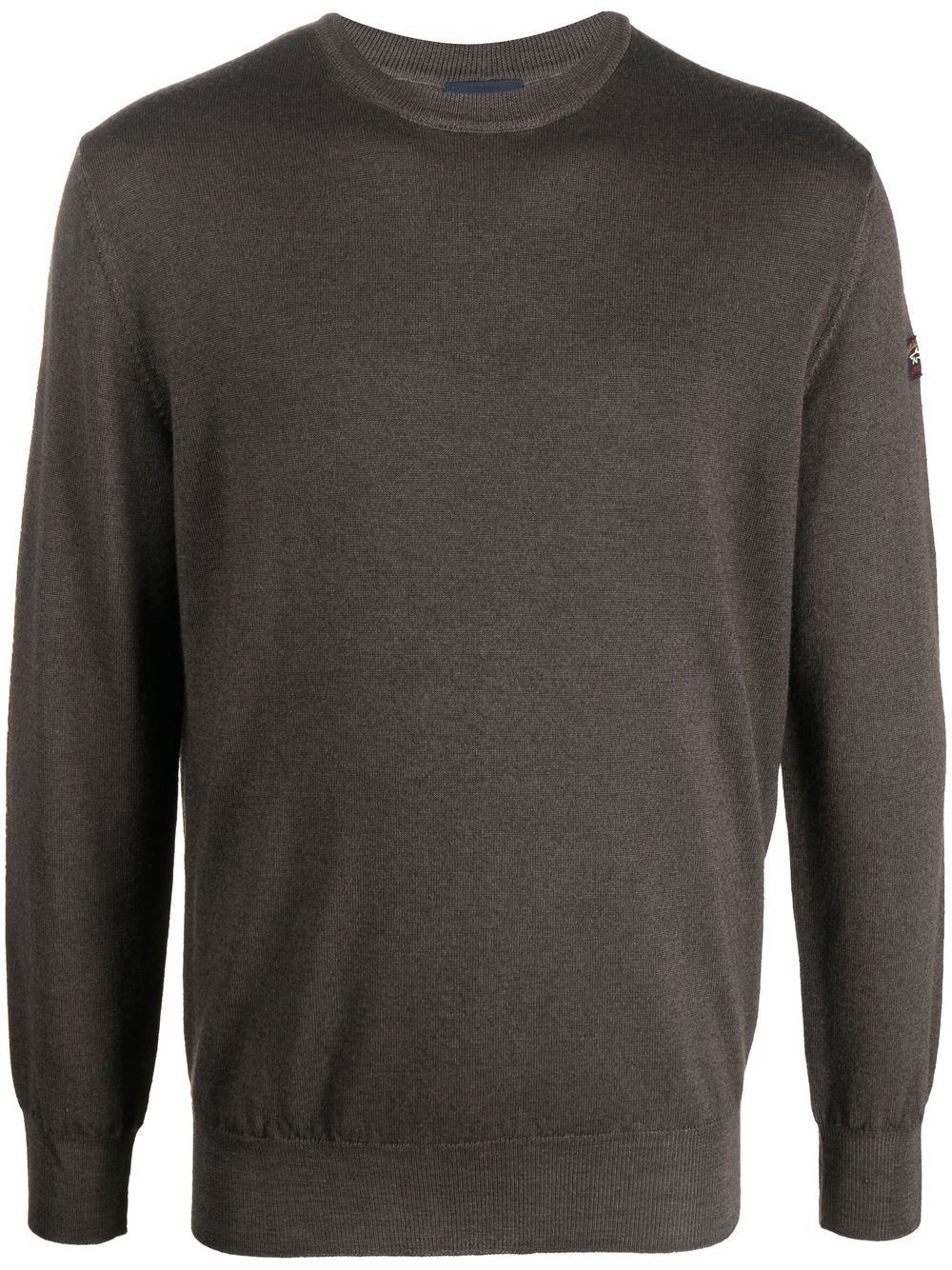 Paul & Shark Crew Neck Sweater In Extra-fine Merino Wool In Brown