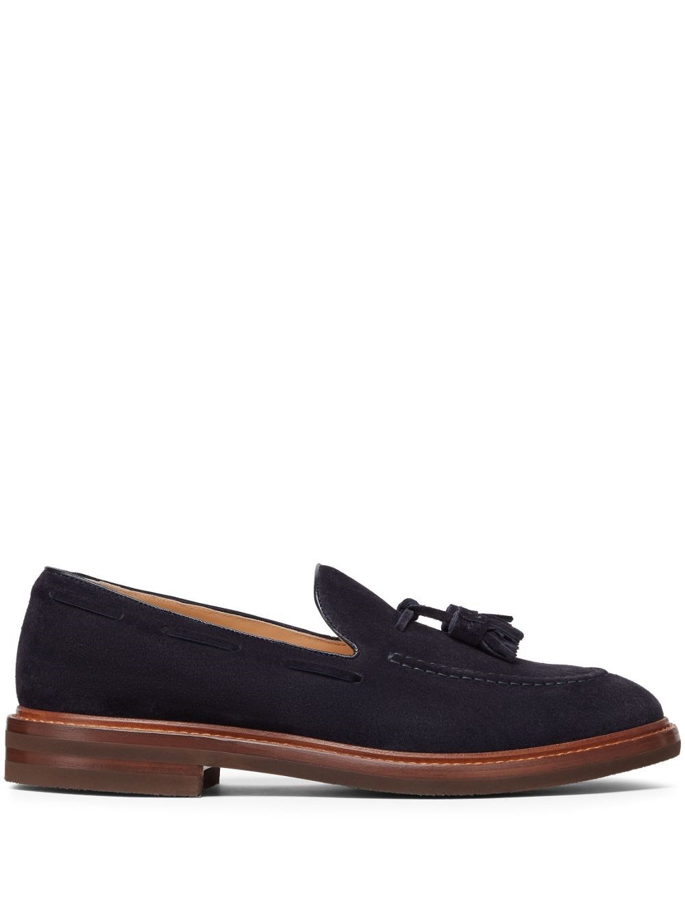 Brunello Cucinelli Leather-trimmed Tasselled Suede Loafers In Blue