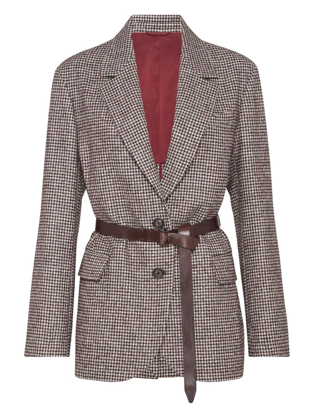 Brunello Cucinelli Tailored Houndstooth Blazer With Matching Waist Belt In Brown