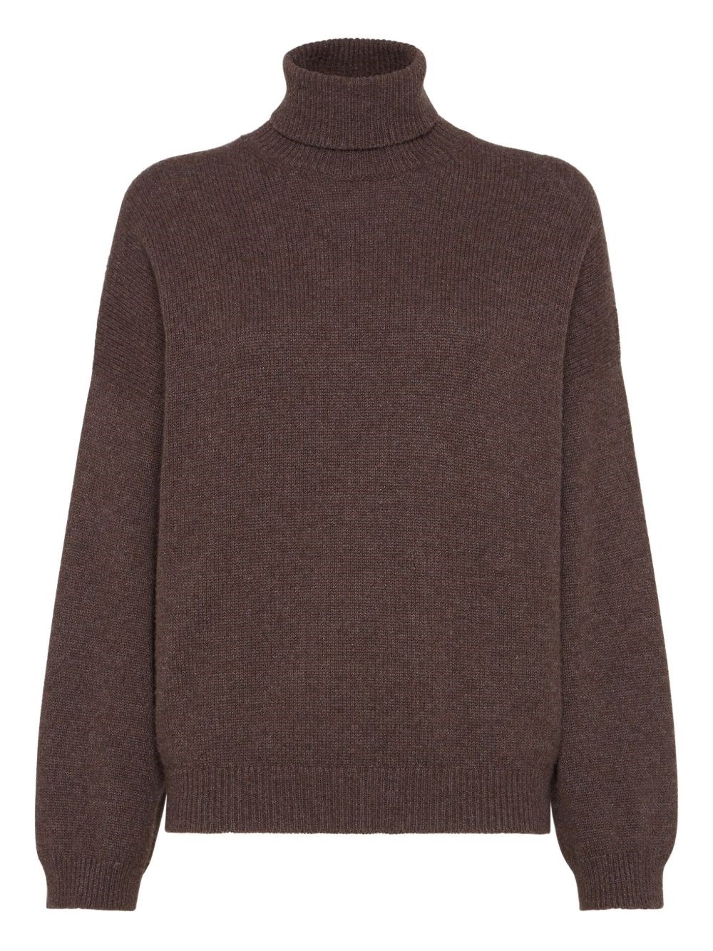Brunello Cucinelli Ribbed Cashmere Turtleneck Sweater With Long Sleeves In Brown