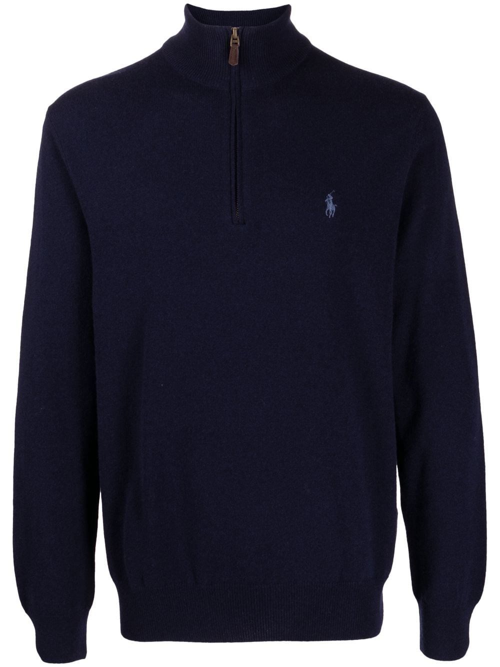 Polo Ralph Lauren Navy Wool Knit Jumper With Quarter-zip In Blue