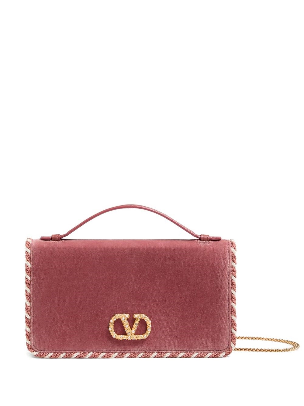 Valentino Vlogo Signature Velvet Chain Wallet With Jewel Logo In Brown