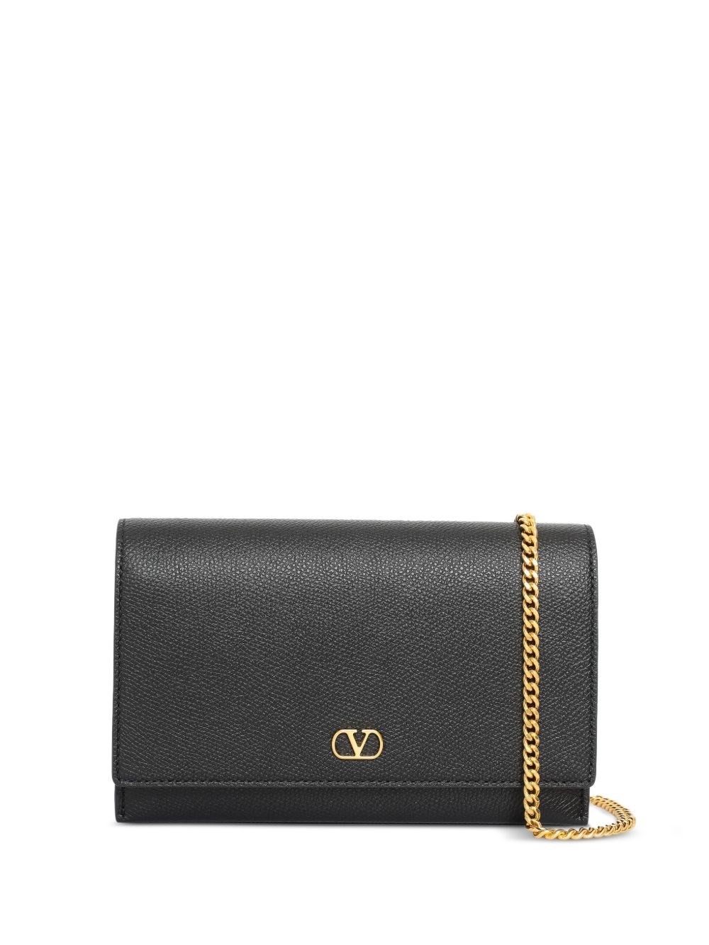Valentino Vlogo Grainy Leather Wallet With Chain In Black