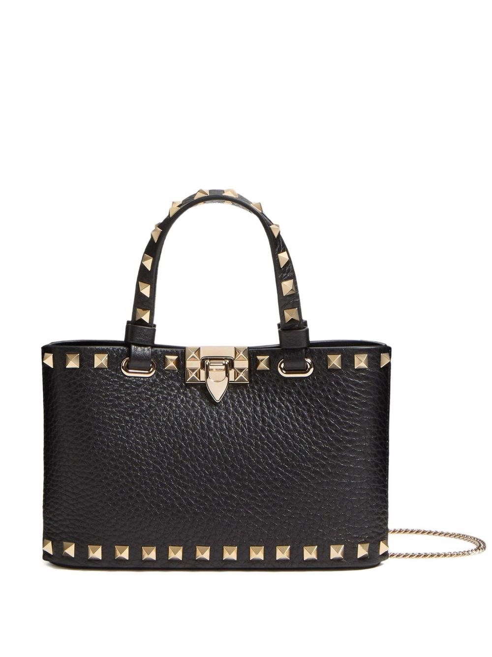 Valentino Mini Leather Rockstud Top-handle Bag In Black