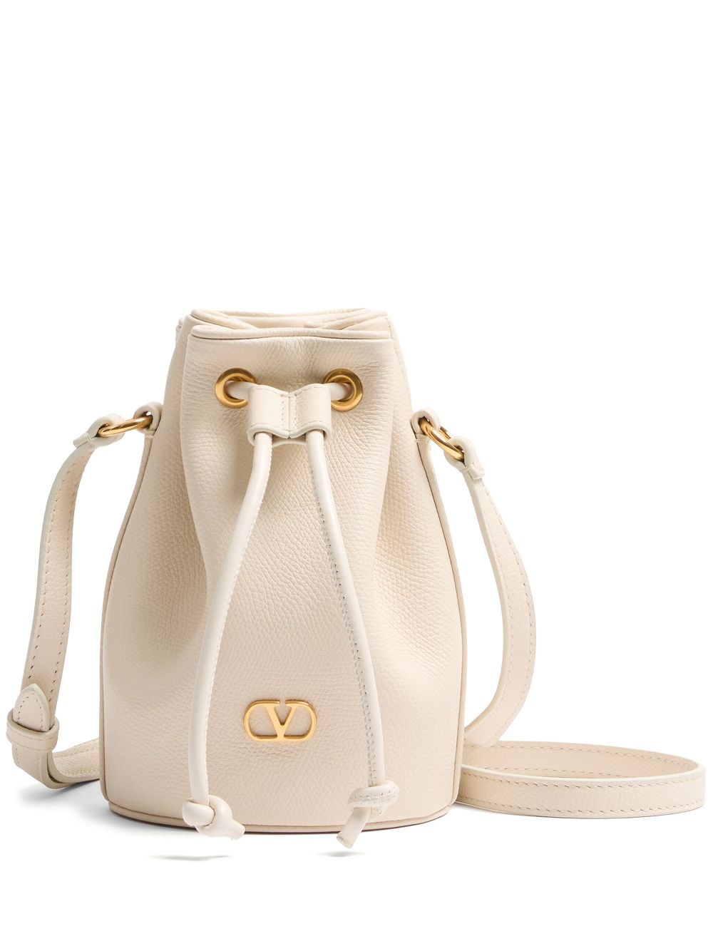 Valentino Garavani Vlogo Signature Mini Leather Bucket Bag In White