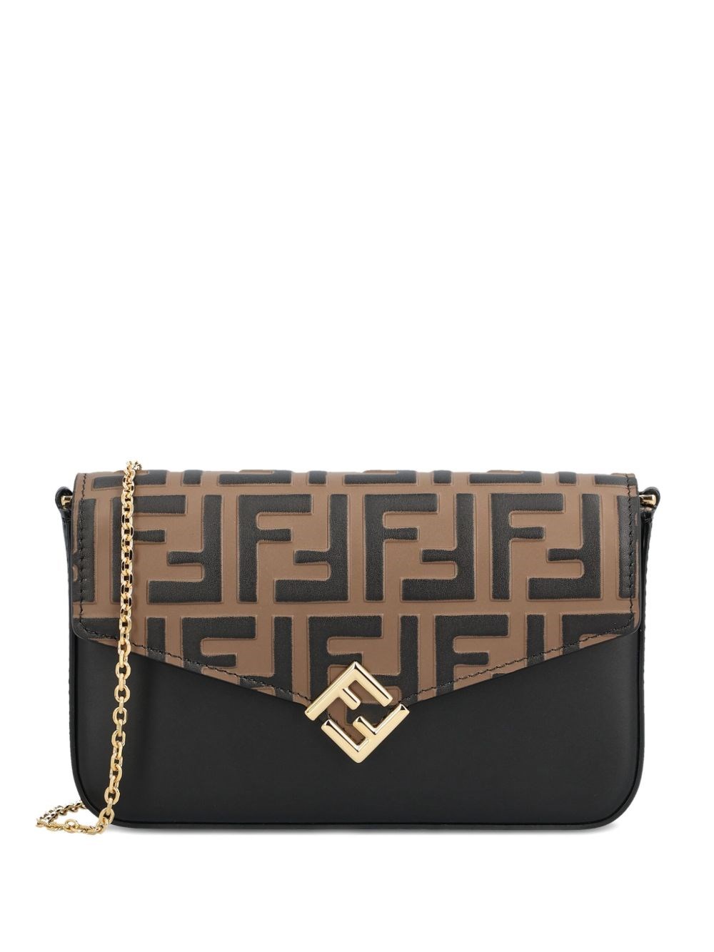 Fendi Ff Diamonds Leather Wallet On Chain In Brown