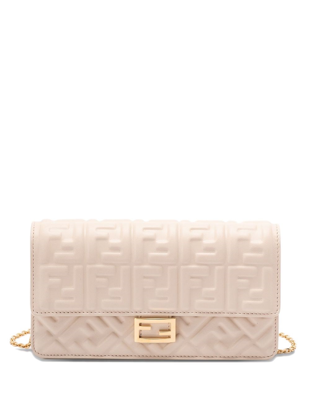 Fendi Baguette Leather Wallet On Chain In White
