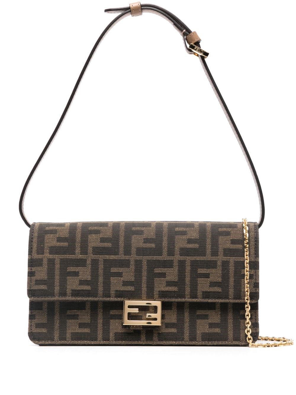 Fendi Baguette Velvet Wallet On Chain In Brown