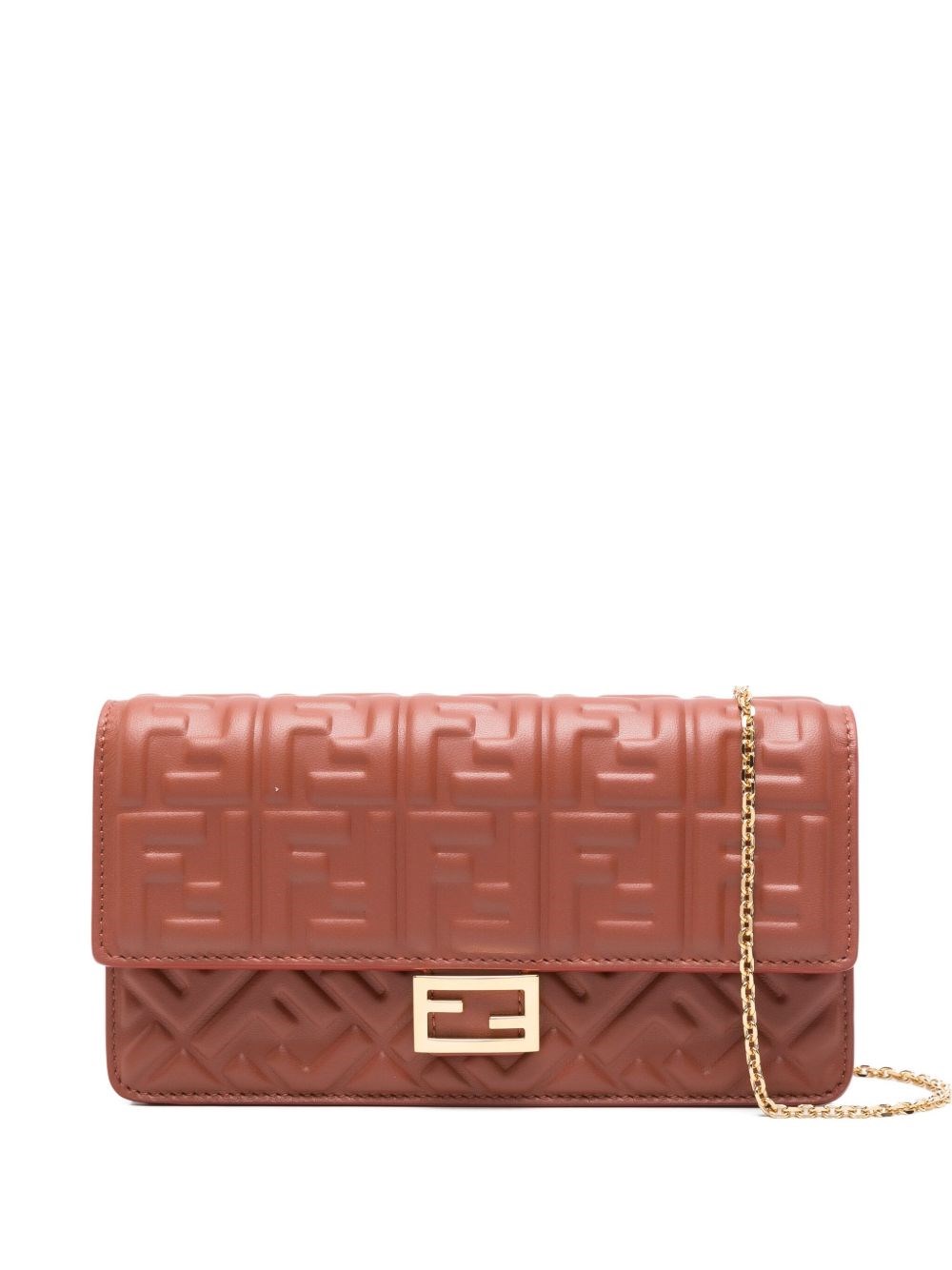 Fendi Baguette Leather Wallet On Chain In Brown