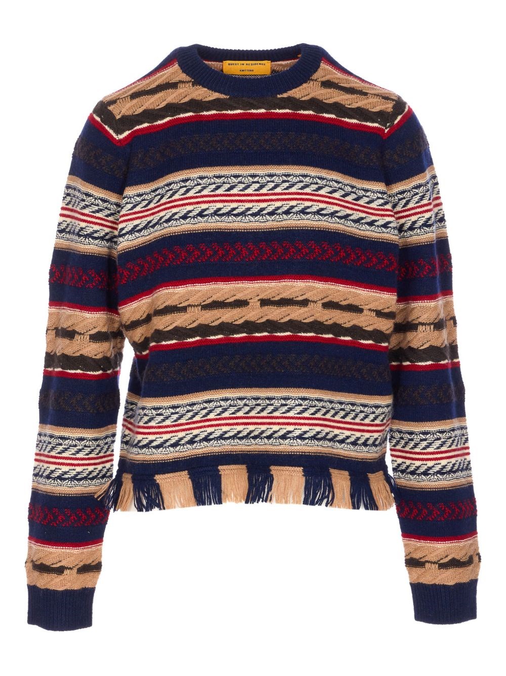 Guest In Residence Western Fringed Striped Wool And Cashmere-blend Sweater In Brown