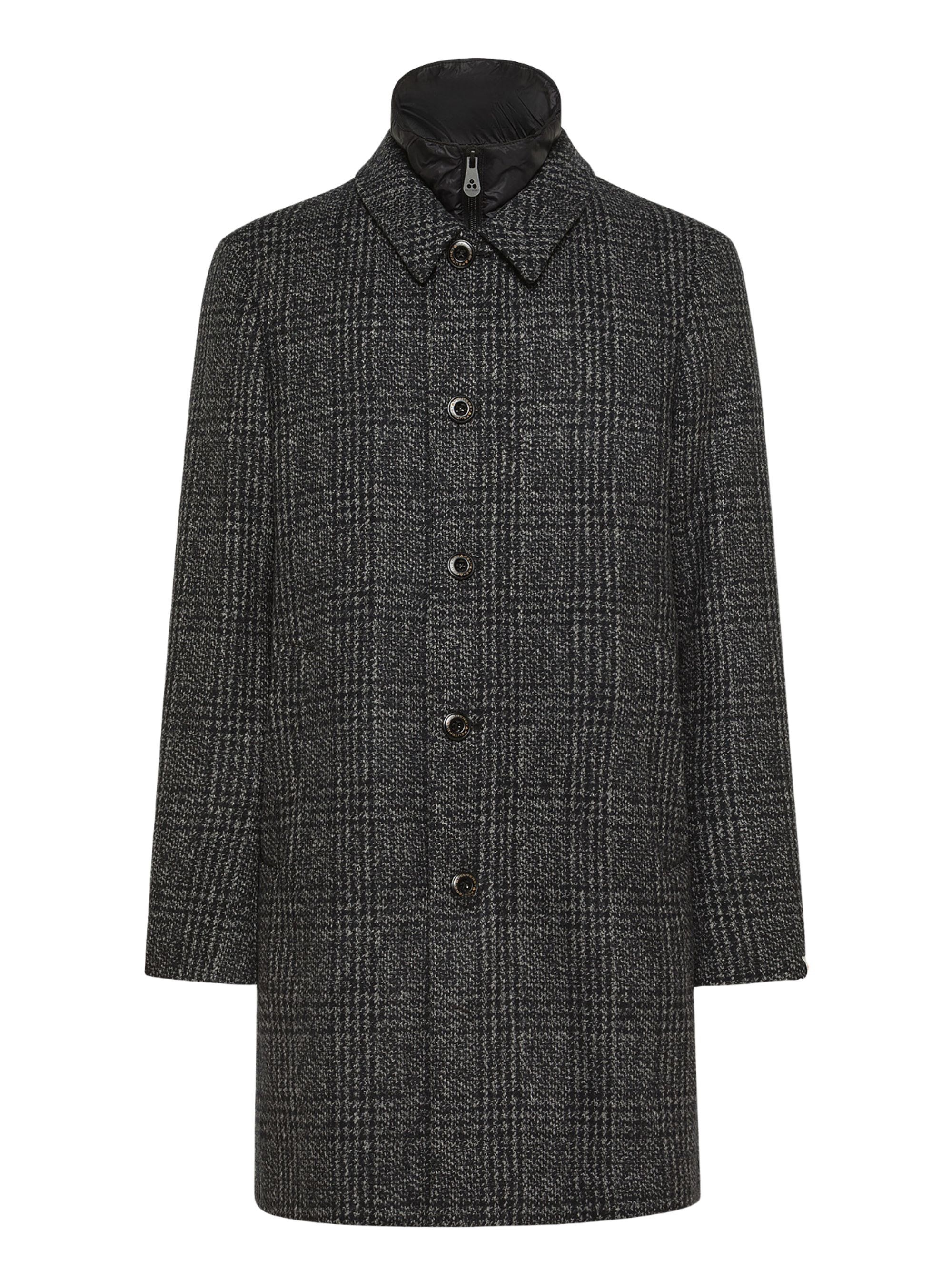 Peuterey Dark Grey Check Wool Blend Coat With Classic Collar In Black
