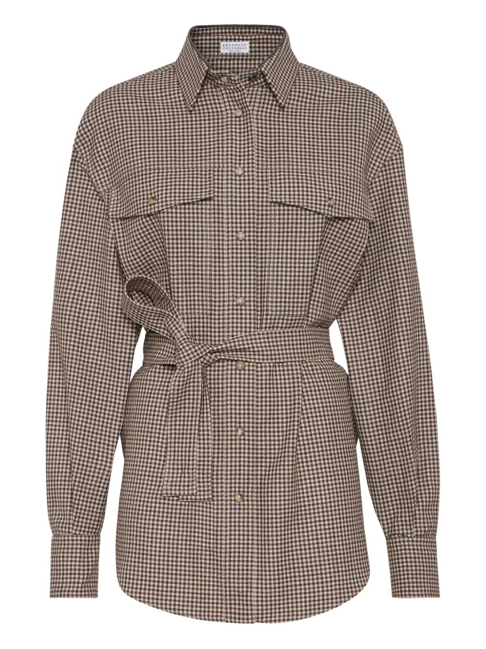 Brunello Cucinelli Wool Checked Shirt In Brown