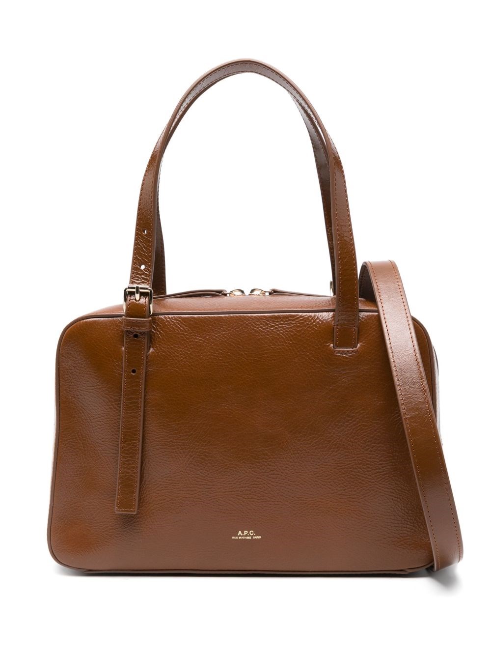 Apc Virginie Brown Shoulder Bag With Removable Shoulder Strap And Front Logo In Leather Woman