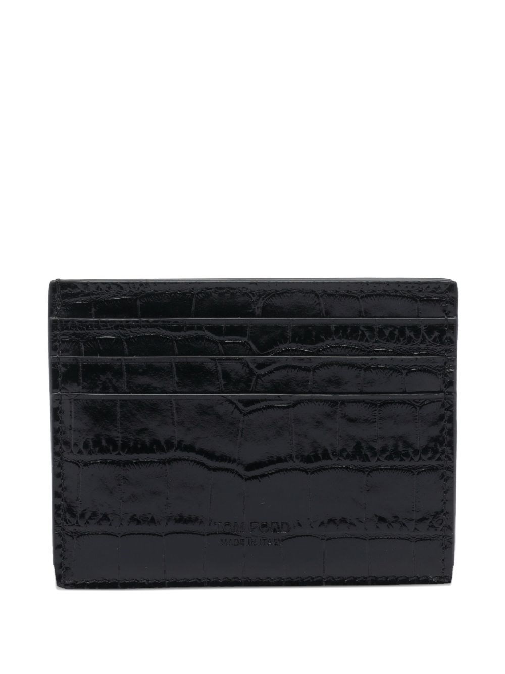 Tom Ford Card Holder In Shiny Crocodile Print Leather In Black