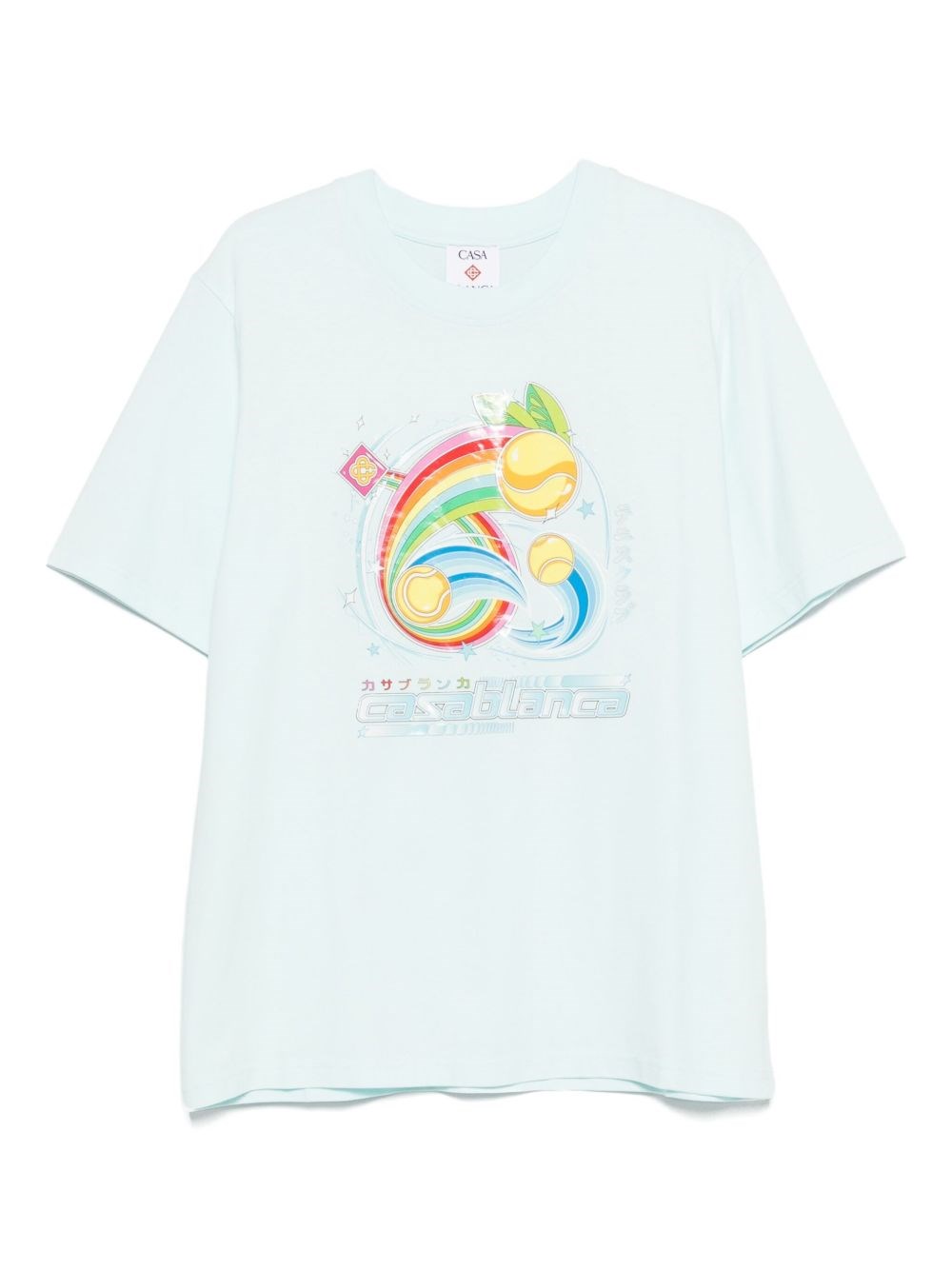 Casablanca Short-sleeved T-shirt In Light Blue Cotton With Graphic Print In Blue