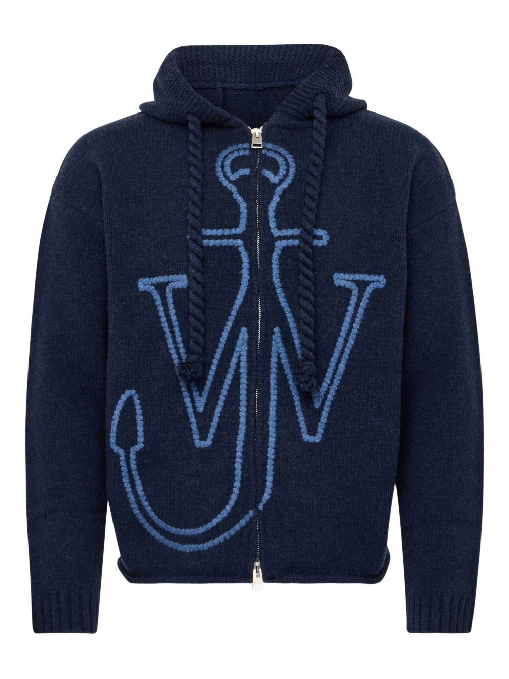Jw Anderson J. W. Anderson Zip-up Hooded Sweater With Contrasting Logo In Blue