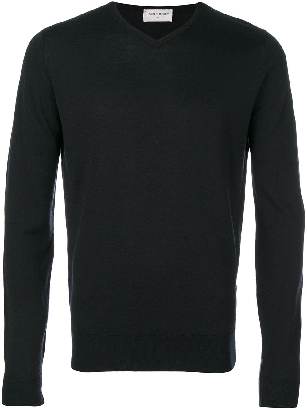 John Smedley Merino Wool V-neck Long Sleeve Sweater In Black