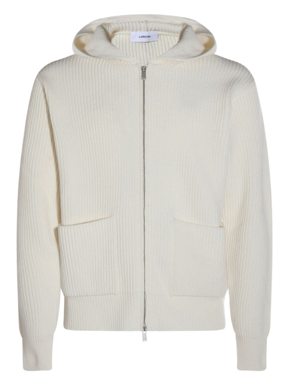 Lardini White Wool And Cashmere Hooded Cardigan In White