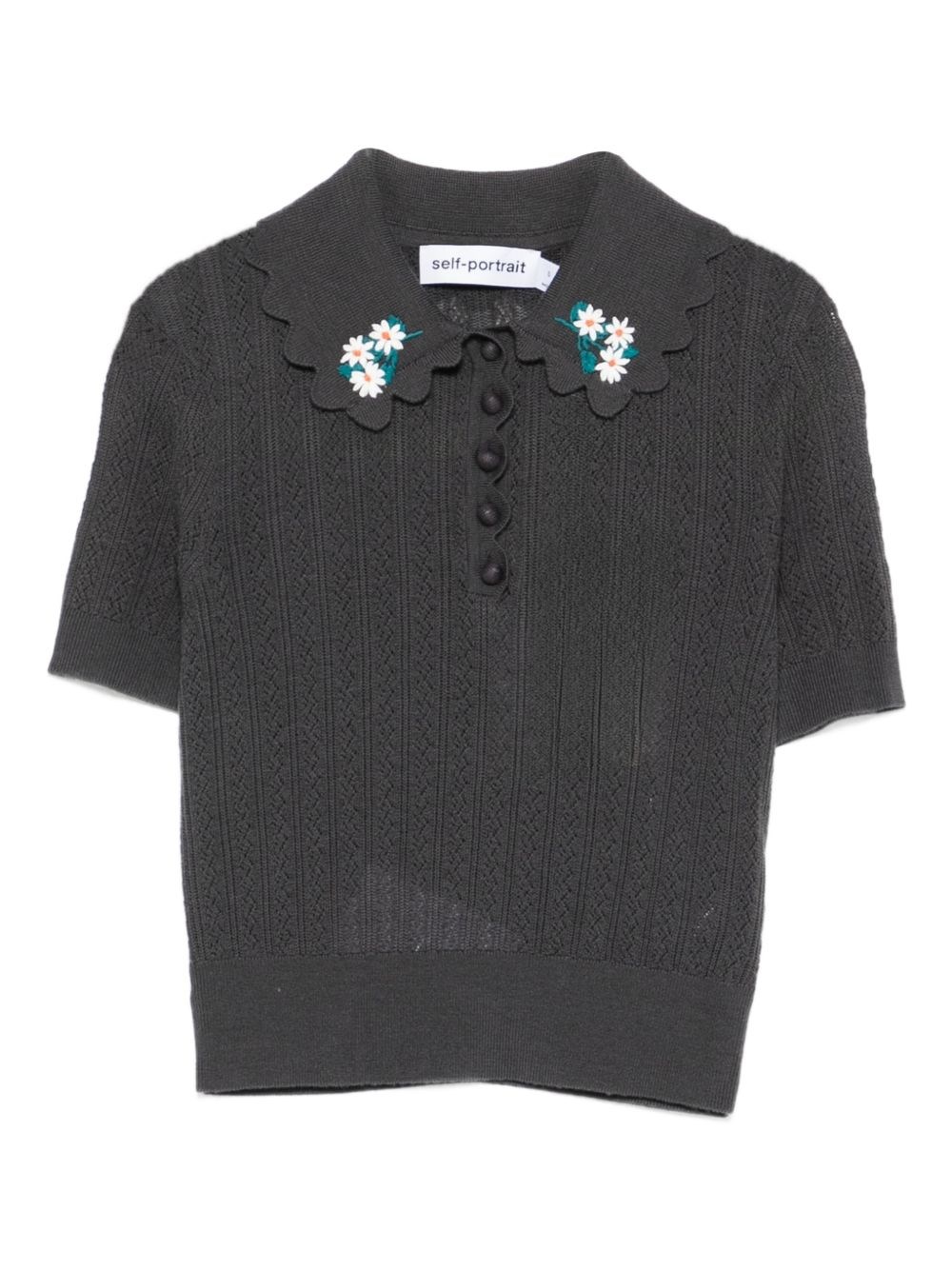 SELF PORTRAIT Wool Embroidered Polo Shirt
