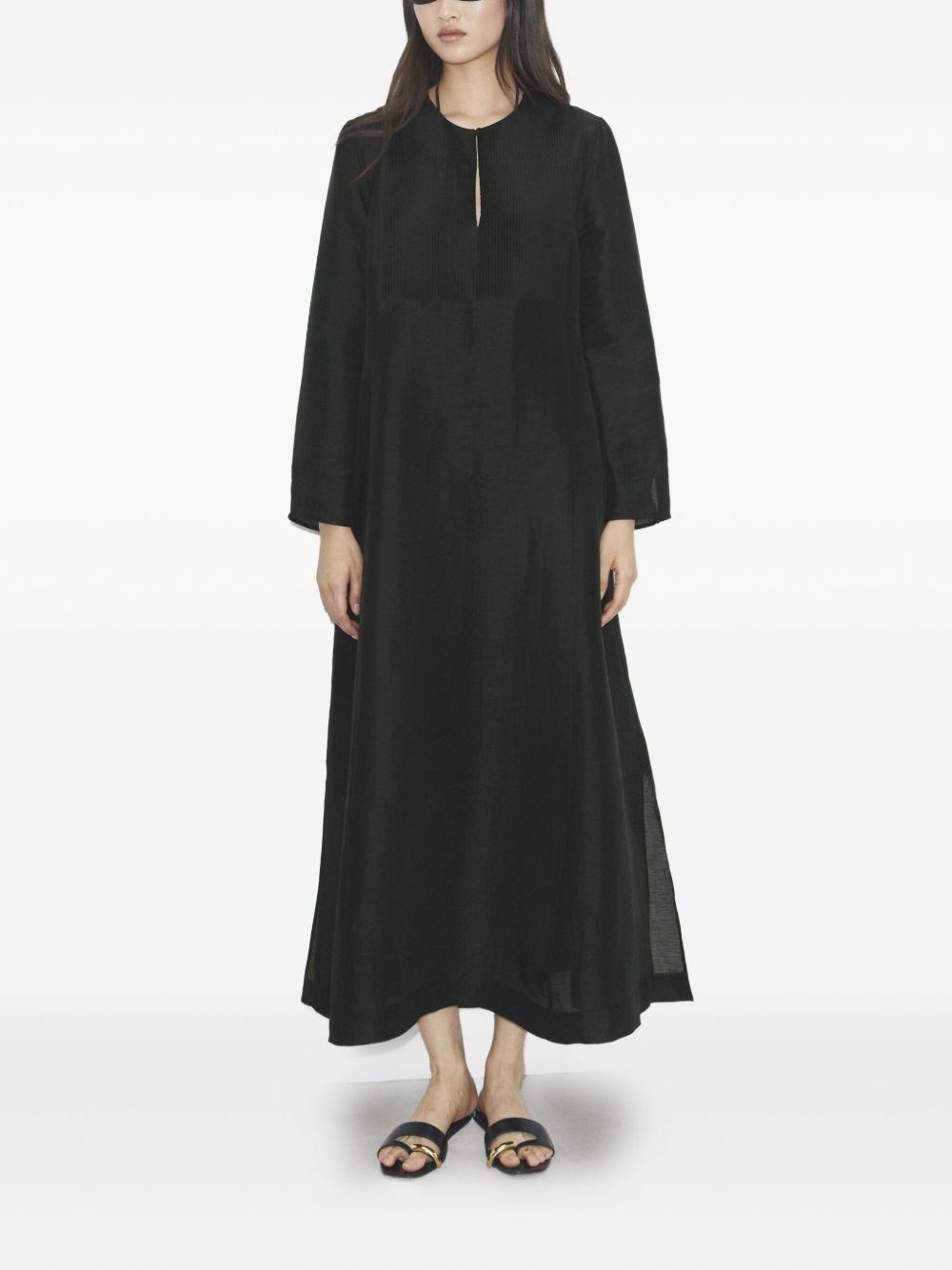 Tory Burch Linen And Silk Long Kaftan In Black