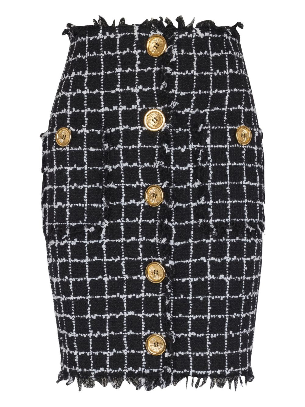 Balmain Tweed Midi Skirt In Black