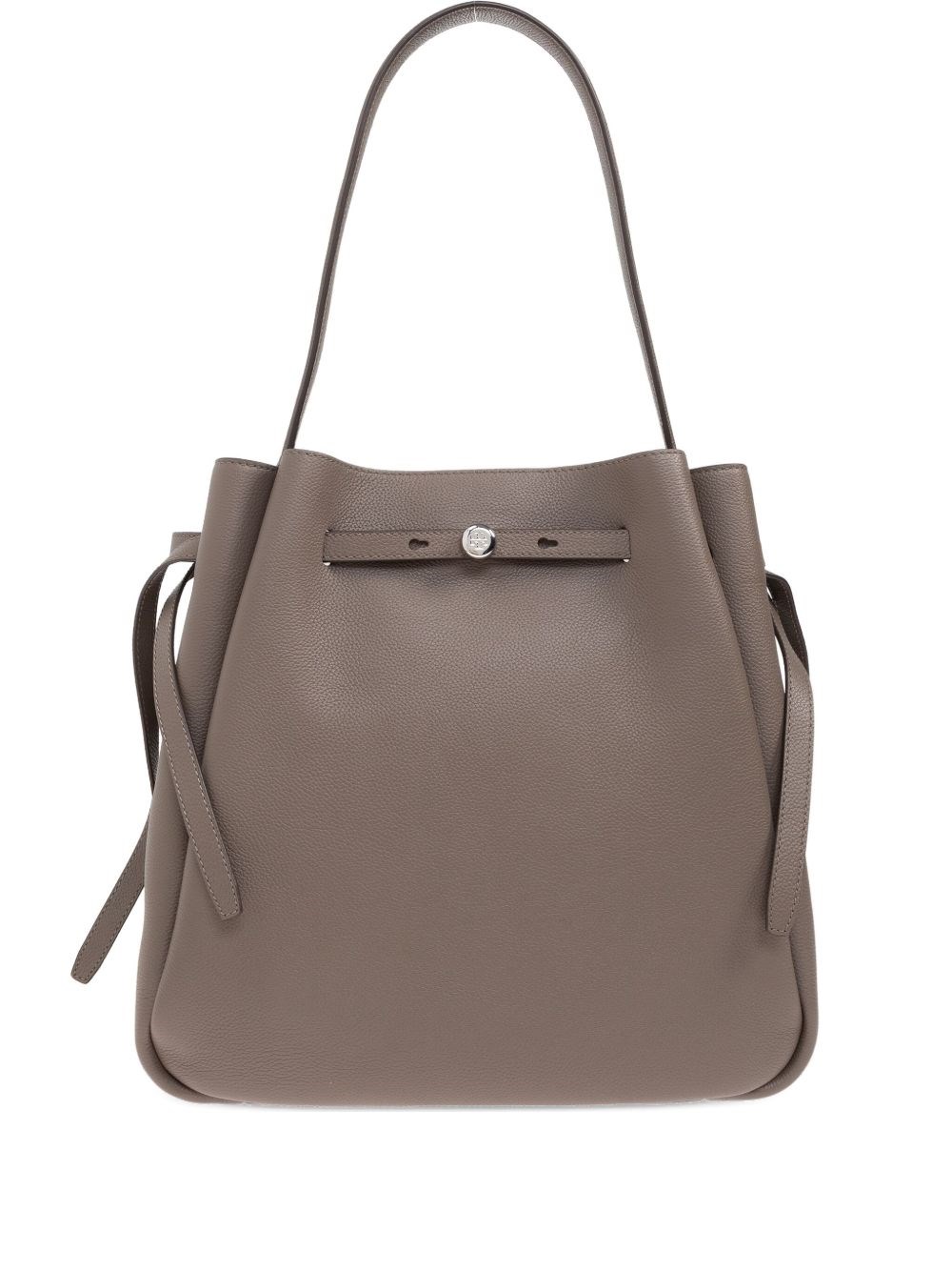 Tory Burch Romy Large Leather Bucket Bag In Gray