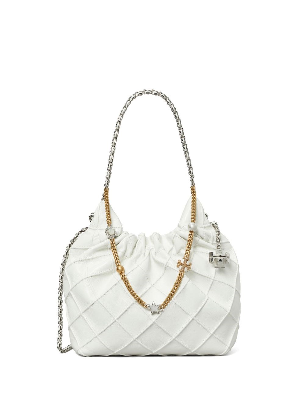 Tory Burch Fleming Mini Leather Hobo Bag In White