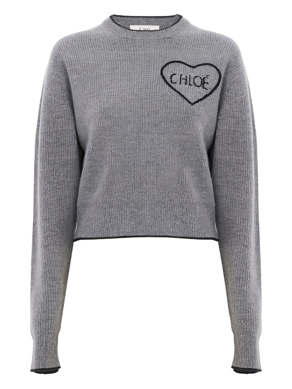 Chloé Cashmere And Wool Cropped Crew Neck Sweater In Gray