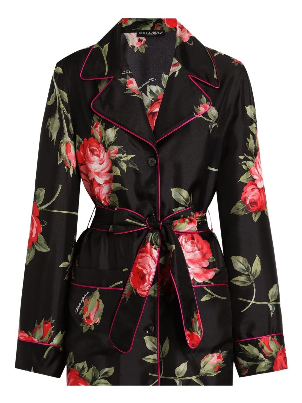 Dolce & Gabbana Roses Bouquet Print Silk Shirt In Black