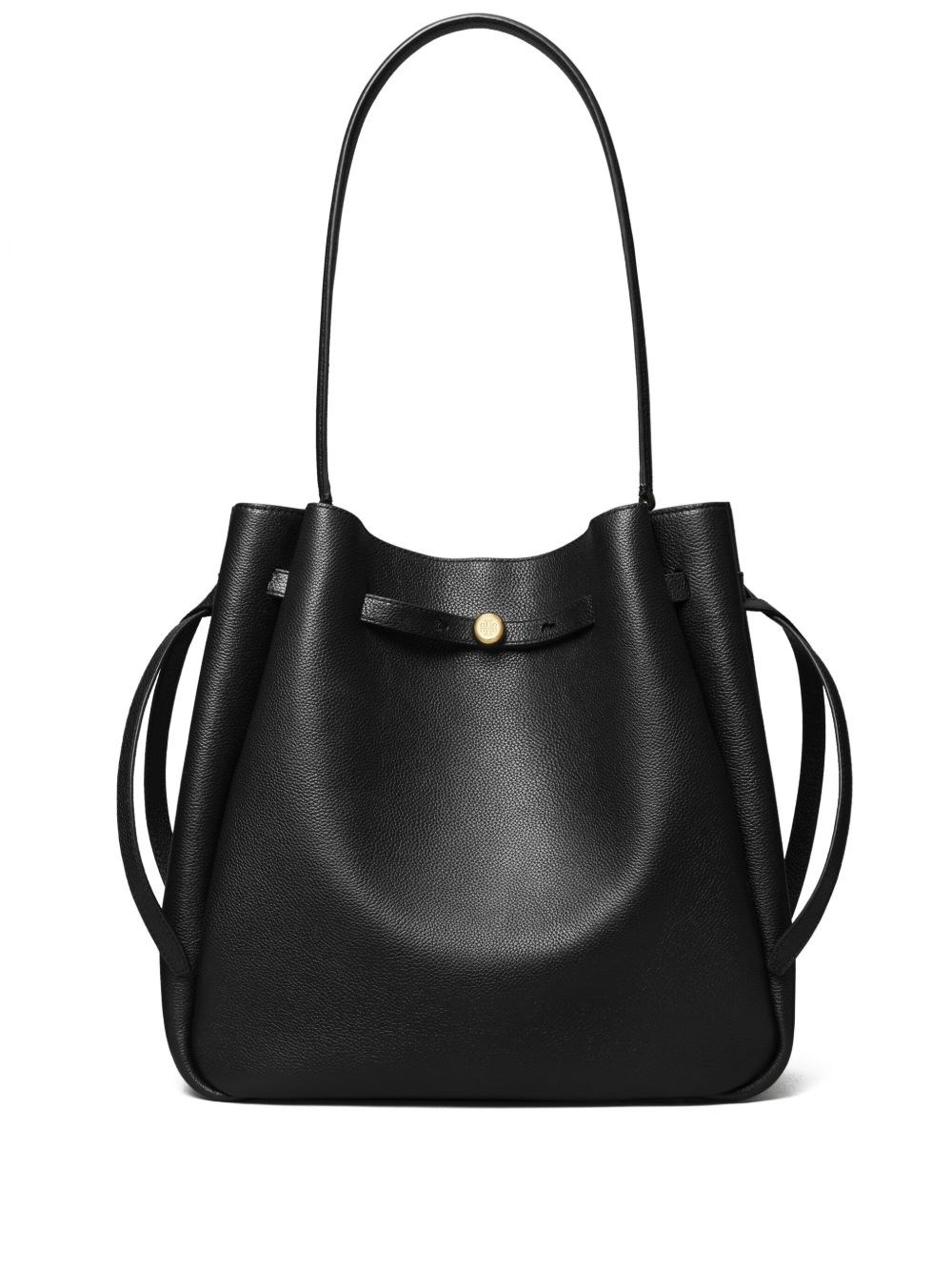 Tory Burch Romy Large Leather Bucket Bag In Black