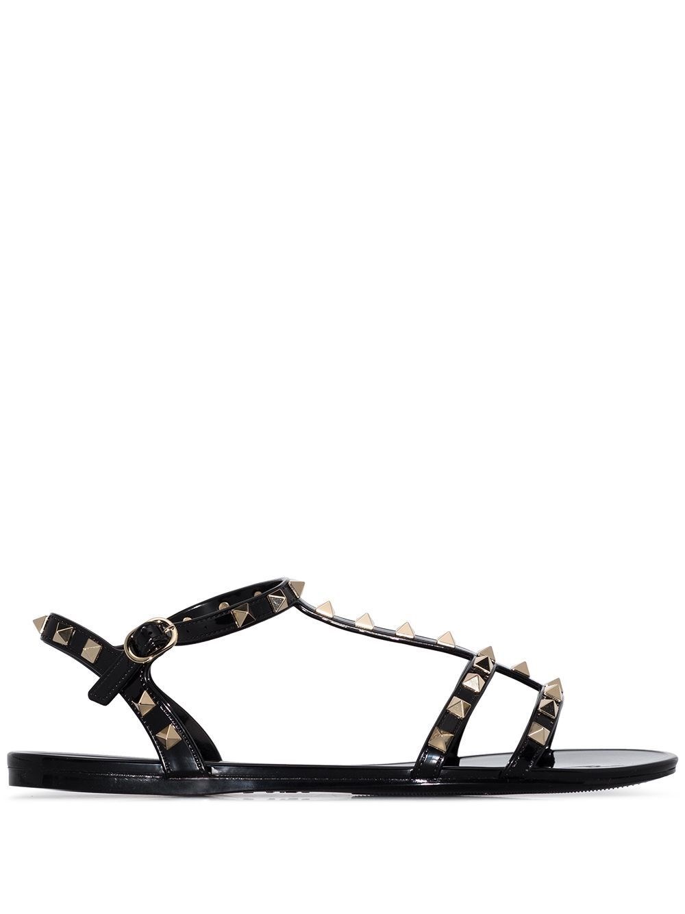 Valentino Garavani Rockstud Rubber Sandals Ankle Strap Design In Black