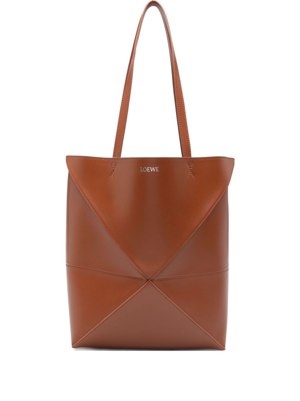 Loewe Puzzle Fold Medium Leather Tote In Brown