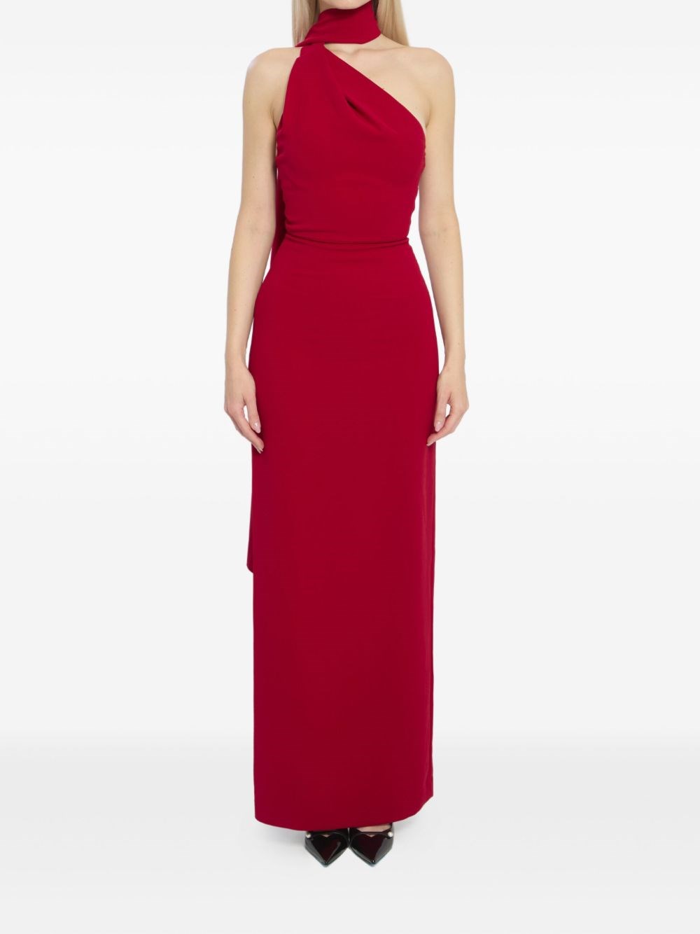 Solace London Demi Red Long Dress With One-shoulder Design And Back Slit In Fabric Woman In Red