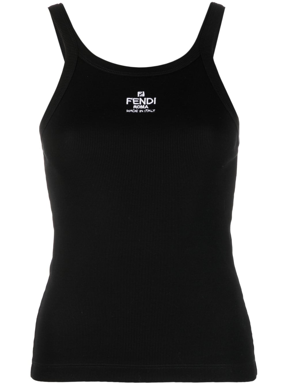 Fendi Logo Cotton Tank Top In Black