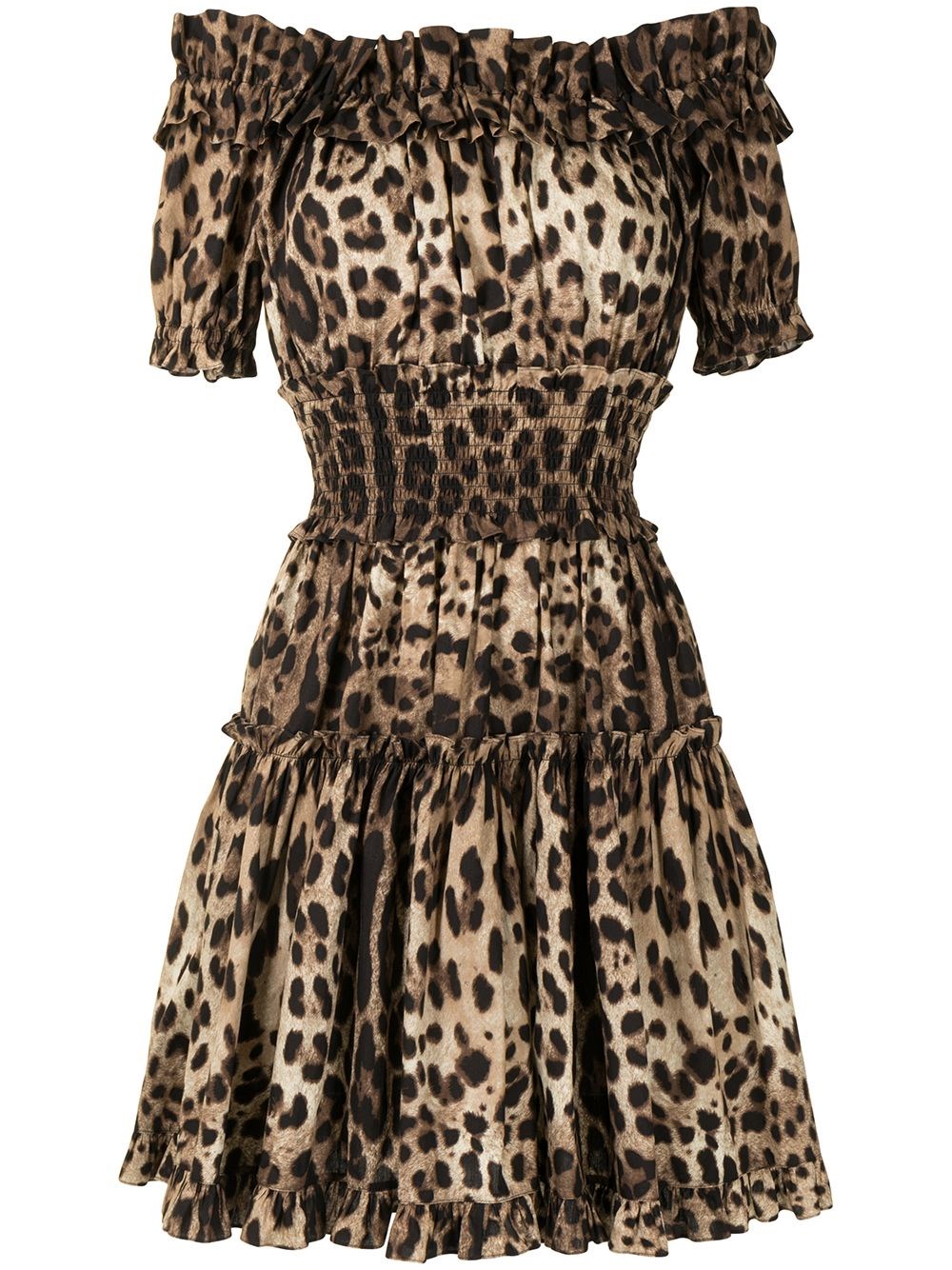 Dolce & Gabbana Leopard Print Short Dress In Brown