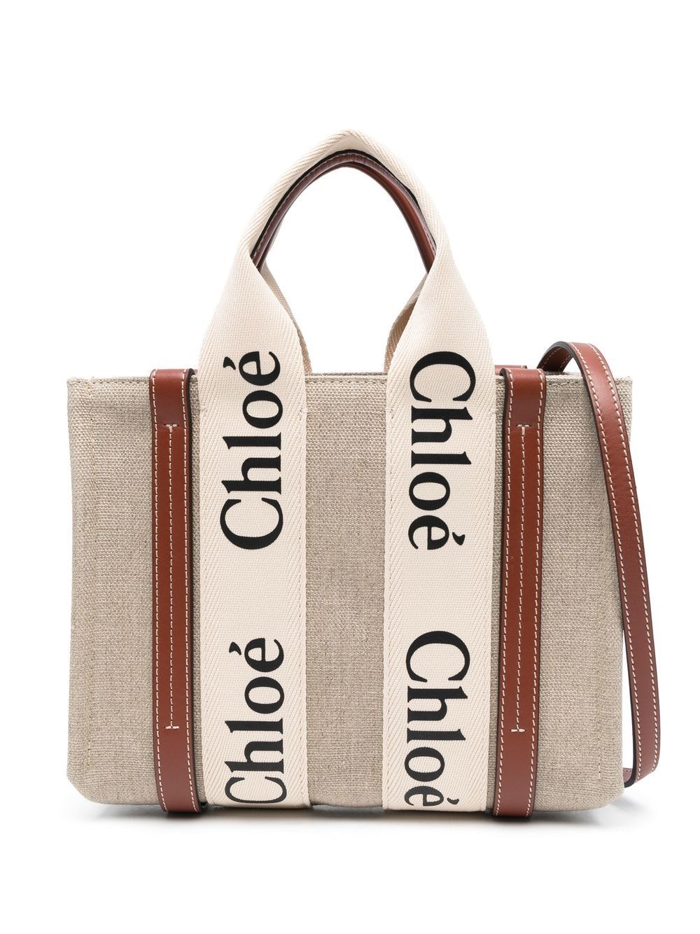 Chloé Multicolor Fabric Small Woody Shopping Bag In Neutral