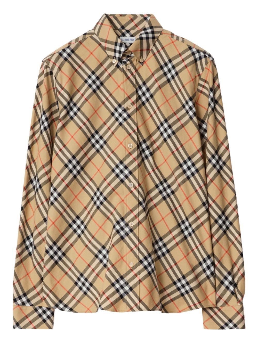 Burberry Men Beige Shirt With Classic Collar And All-over Check Motif In Cotton Man In Neutral