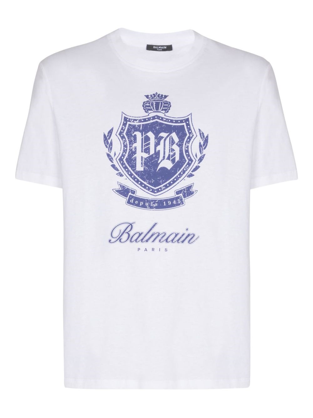 Balmain Short-sleeved T-shirt With College Emblem Print In White
