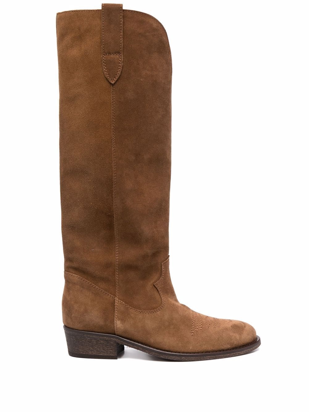 Via Roma 15 Suede Leather Tall Boots With Western-inspired Detailing In Brown