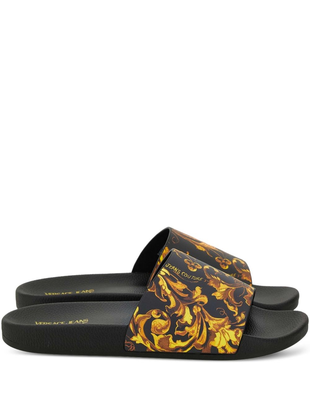 Versace Jeans Couture Baroque Printed Mule In Yellow