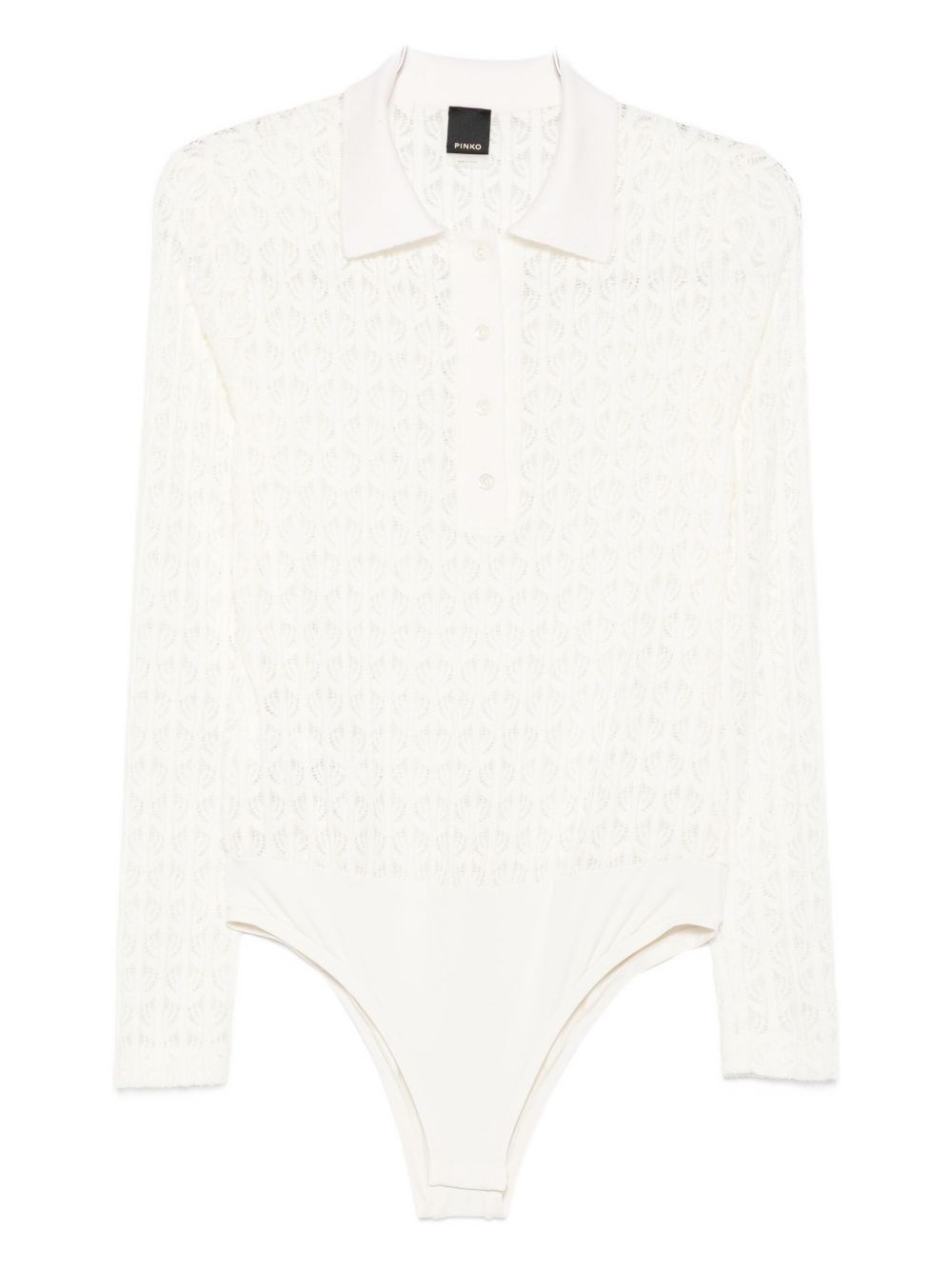 Pinko Intricate Lace Panel Bodysuit With Polo Collar In White