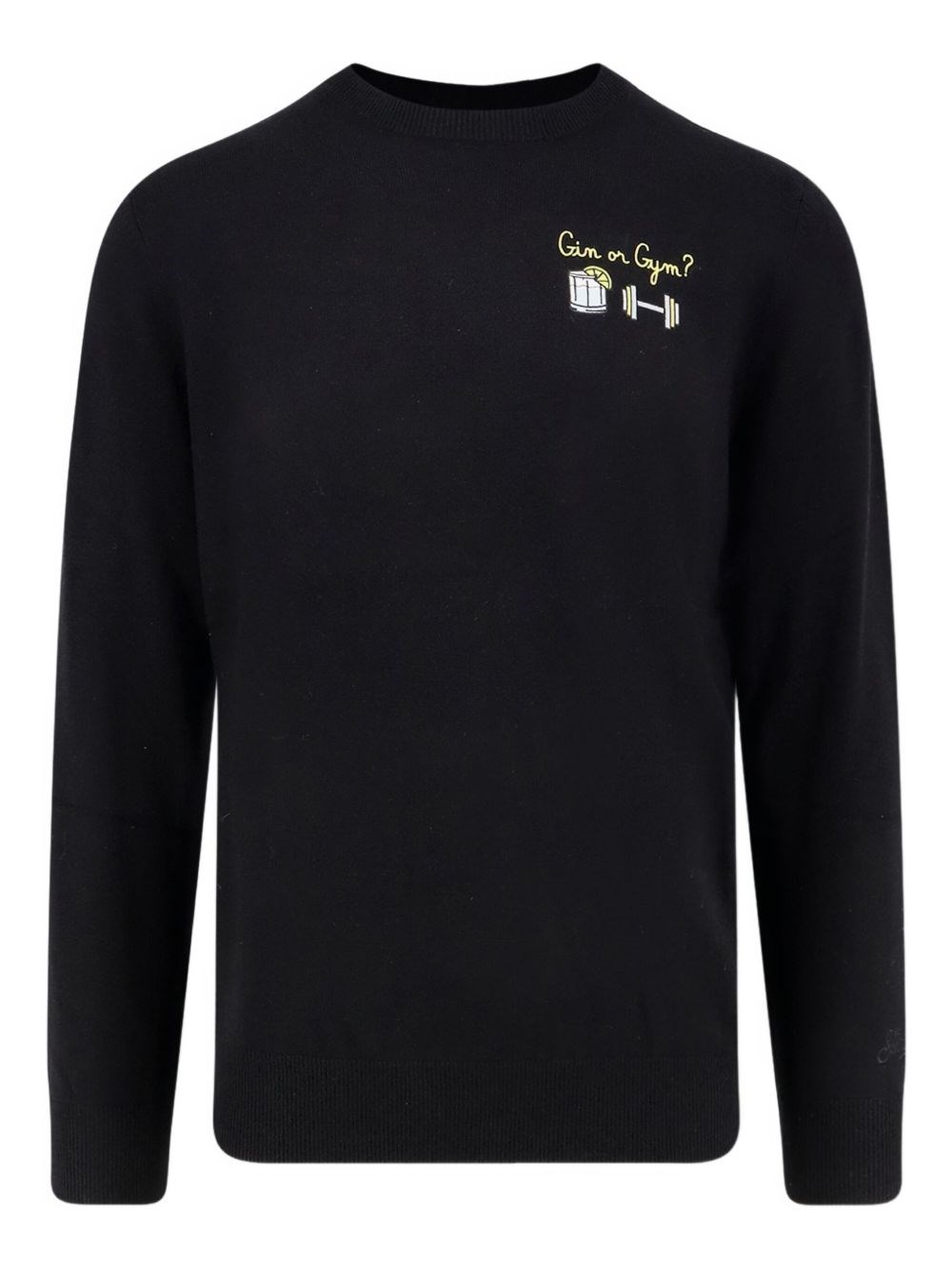Mc2 Saint Barth Ribbed Cuff Crew Neck Sweatshirt With Embroidery In Black