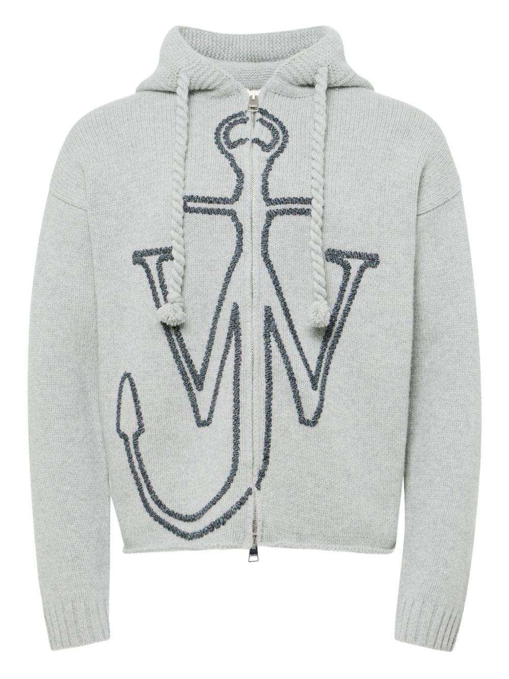 Jw Anderson Zipped Embroidery Hoodie In Gray