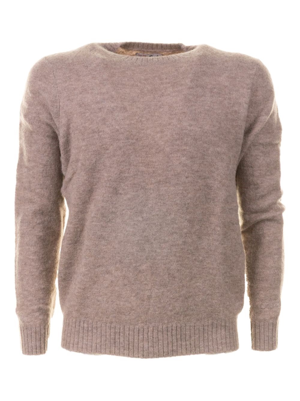 Mc2 Saint Barth Ribbed Hem Crew Neck Long Sleeve Sweater In Gray