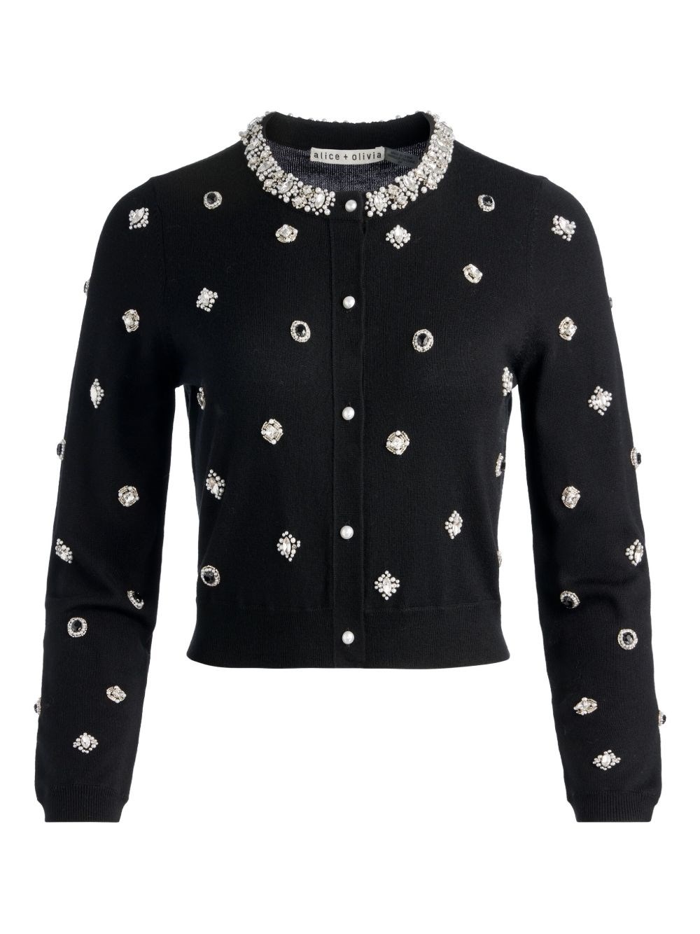 Alice And Olivia Dollie Embellished Cardigan Sweater In Black
