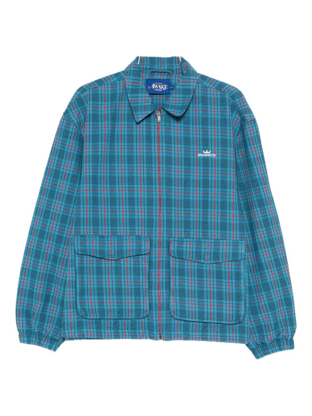 Awake Ny Zip Up Overshirt With Logo And Pockets In Blue