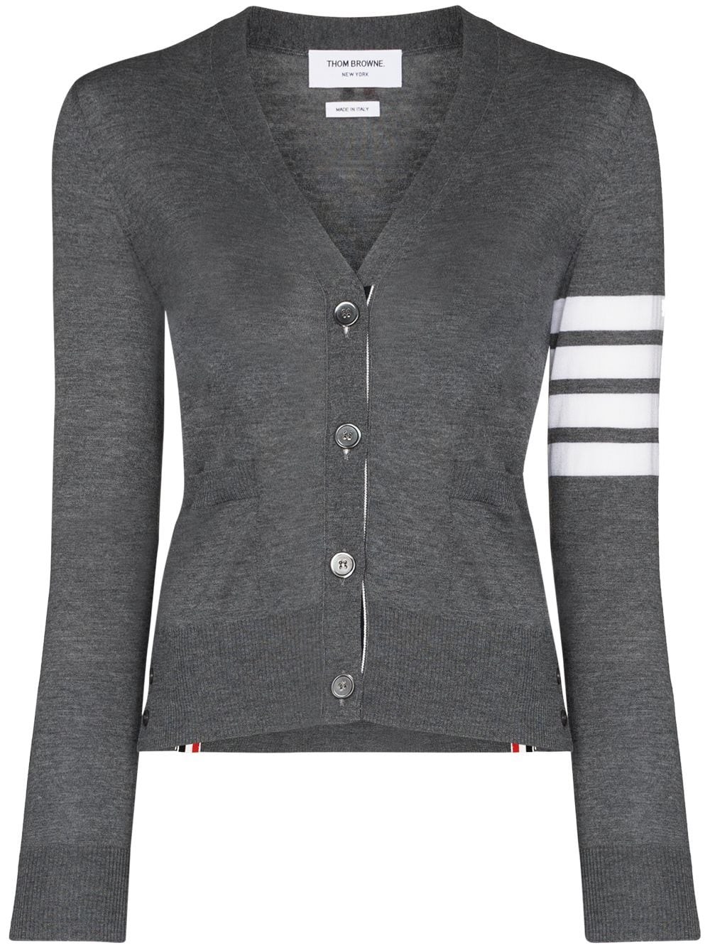 Thom Browne Classic V-neck Cardigan In Cashmere With White 4-bar Sleeve Stripe In Gray
